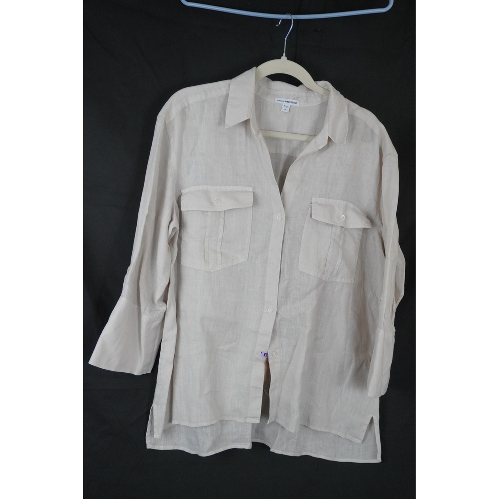 Standard James Perse Womens 100 % Linen Button Up Shirt Oatmeal Beige Size 4